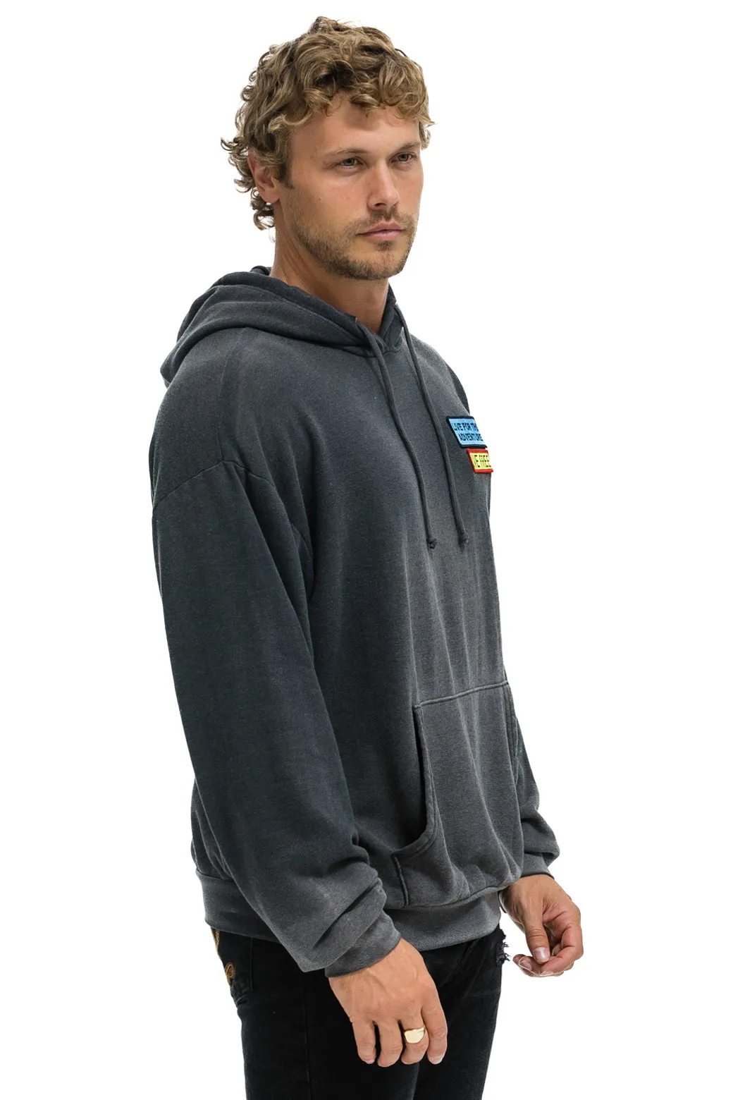 LIVE FREE   ADVENTURE PATCH PULLOVER RELAXED HOODIE - FADED SMOKE