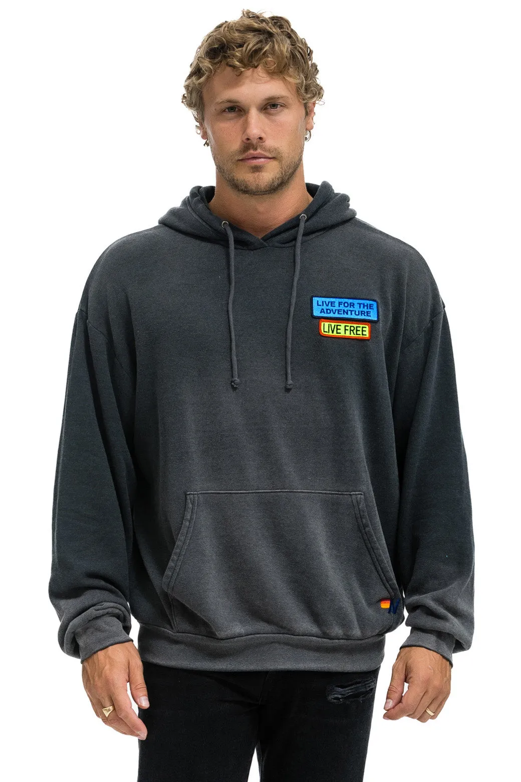 LIVE FREE   ADVENTURE PATCH PULLOVER RELAXED HOODIE - FADED SMOKE