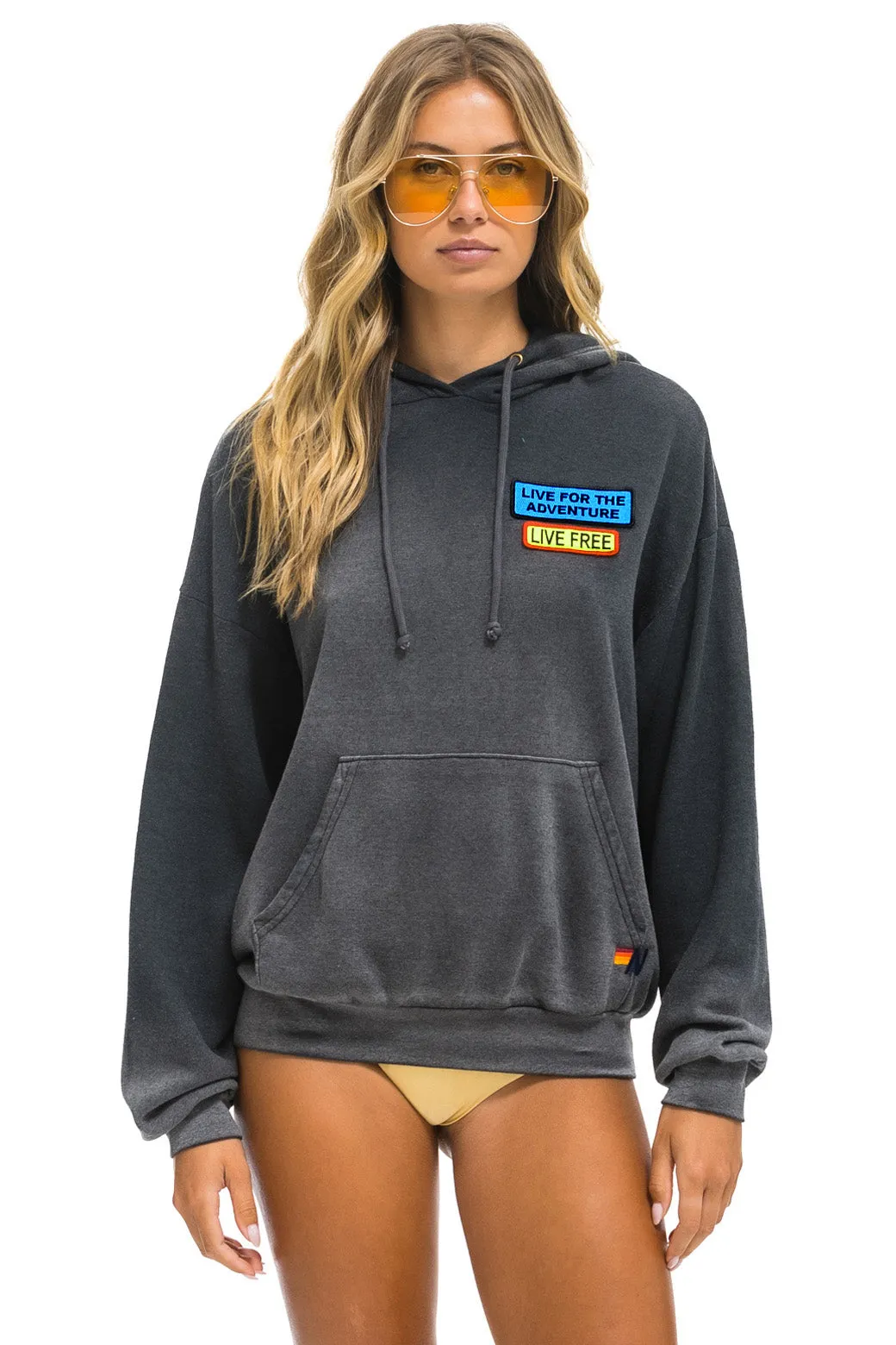 LIVE FREE   ADVENTURE PATCH PULLOVER RELAXED HOODIE - FADED SMOKE