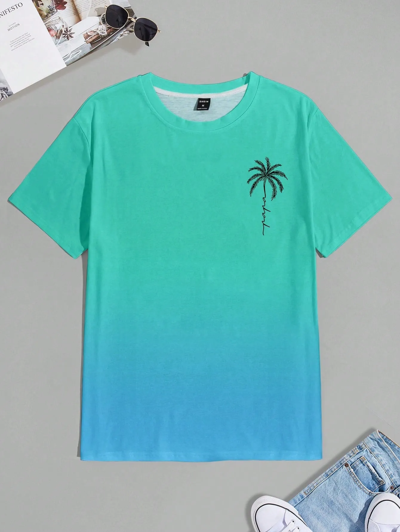 Men's Casual Tropical Palm Tree Print Short Sleeve Round Neck T-Shirt