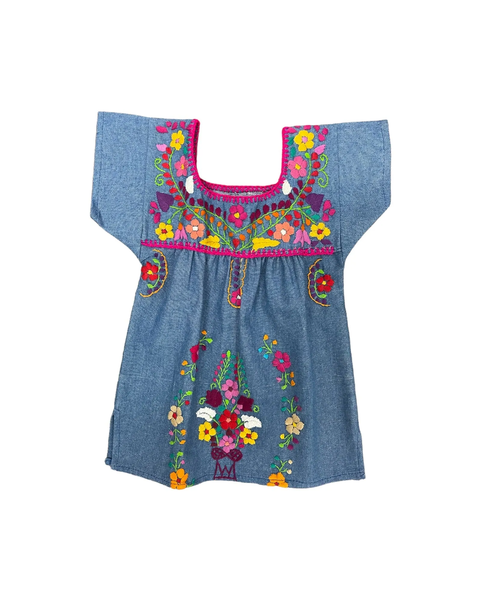 Mexican Puebla Dress for Girls Denim