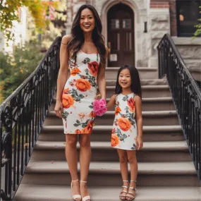 Mom and Daughter Matching Flower Print Sleeveless Dress