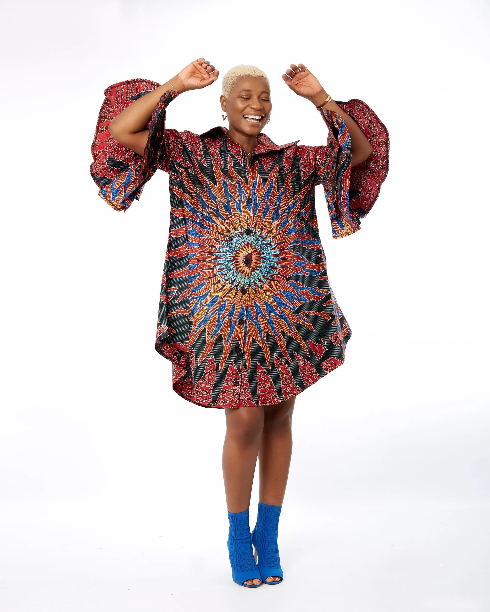 Omon African Ankara Print Cut out Shift Shirt Dress