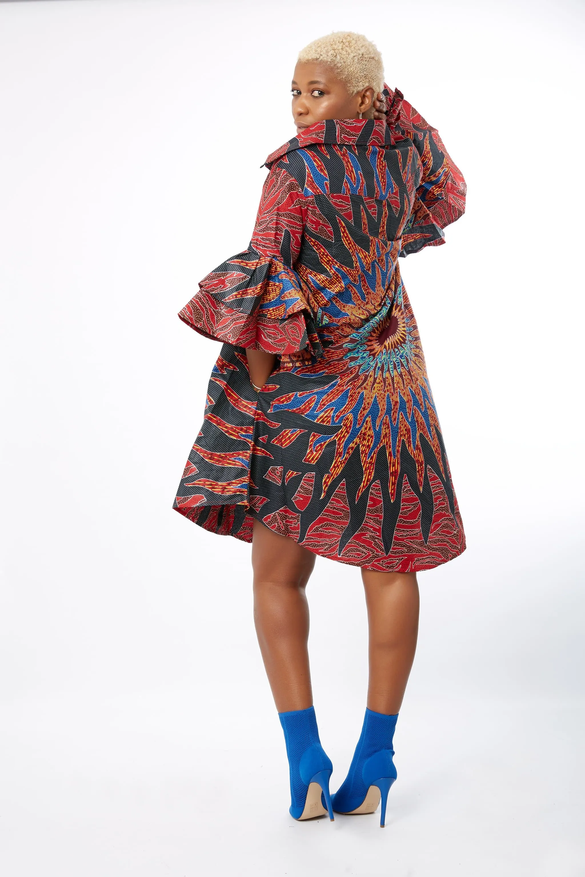 Omon African Ankara Print Cut out Shift Shirt Dress