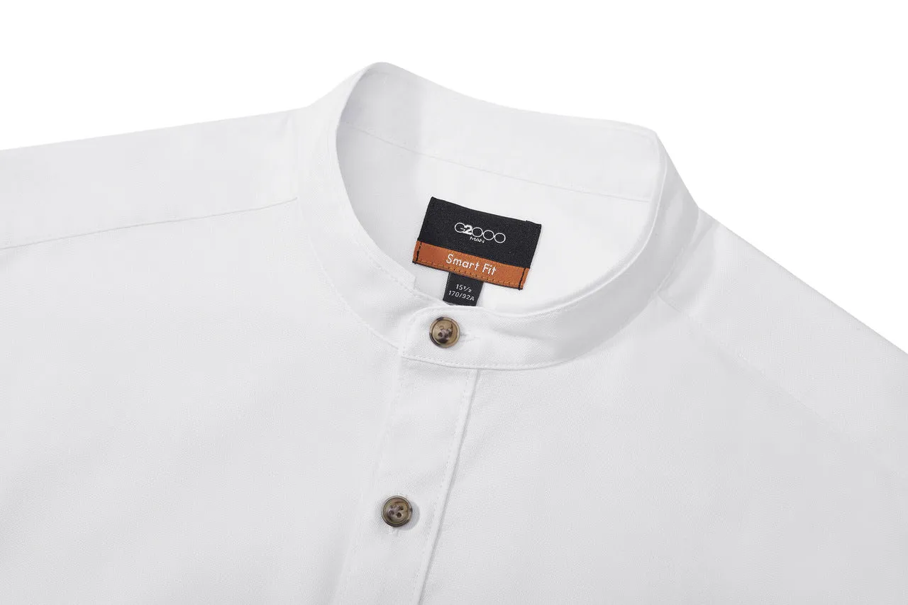 Oxford Stand Collar Logo Casual Shirt in Smart Fit Short Sleeve