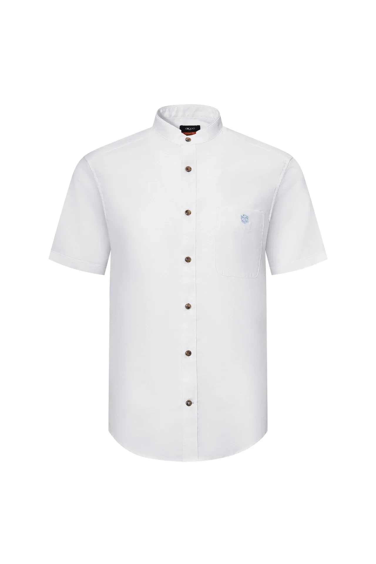 Oxford Stand Collar Logo Casual Shirt in Smart Fit Short Sleeve