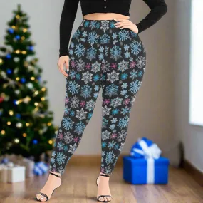 party Snowflake Women's Plus Size High Waited Leggings Women's High Waist Leggings(Plus Size)(ModelL45)