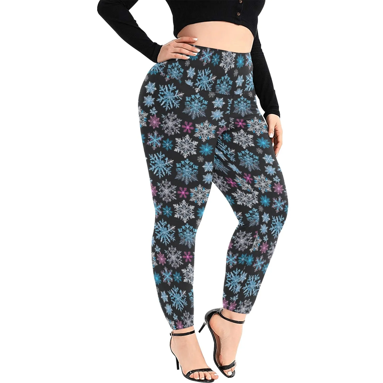 party Snowflake Women's Plus Size High Waited Leggings Women's High Waist Leggings(Plus Size)(ModelL45)