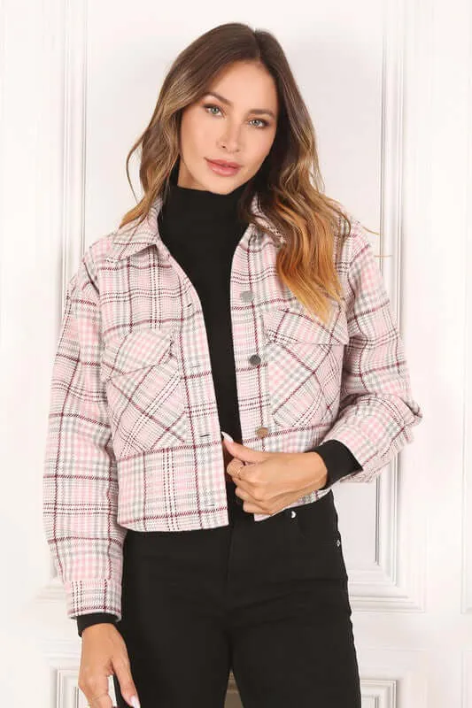 Pink Plaid Crop Jacket