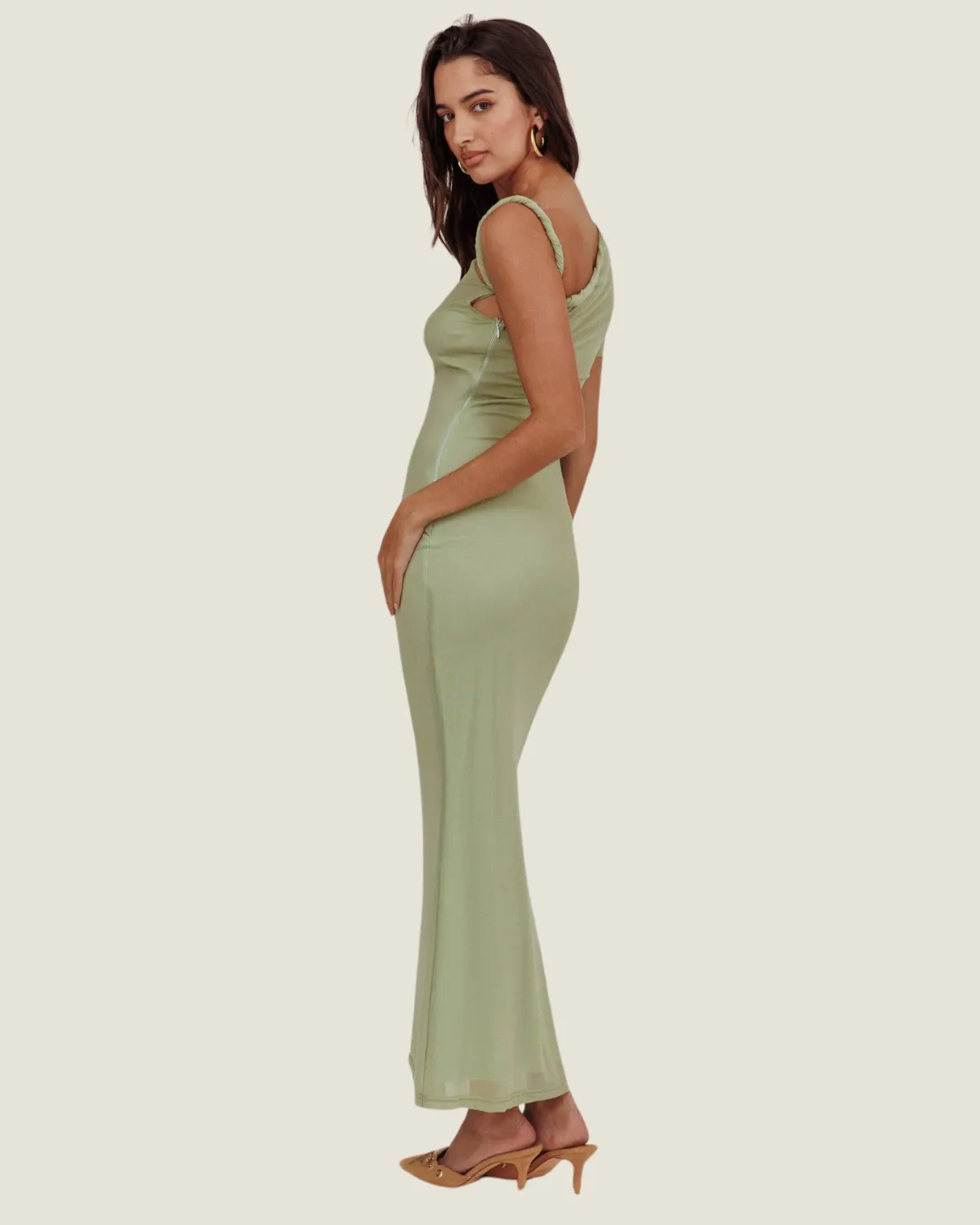 Pistachio Asymmetrical Maxi Dress