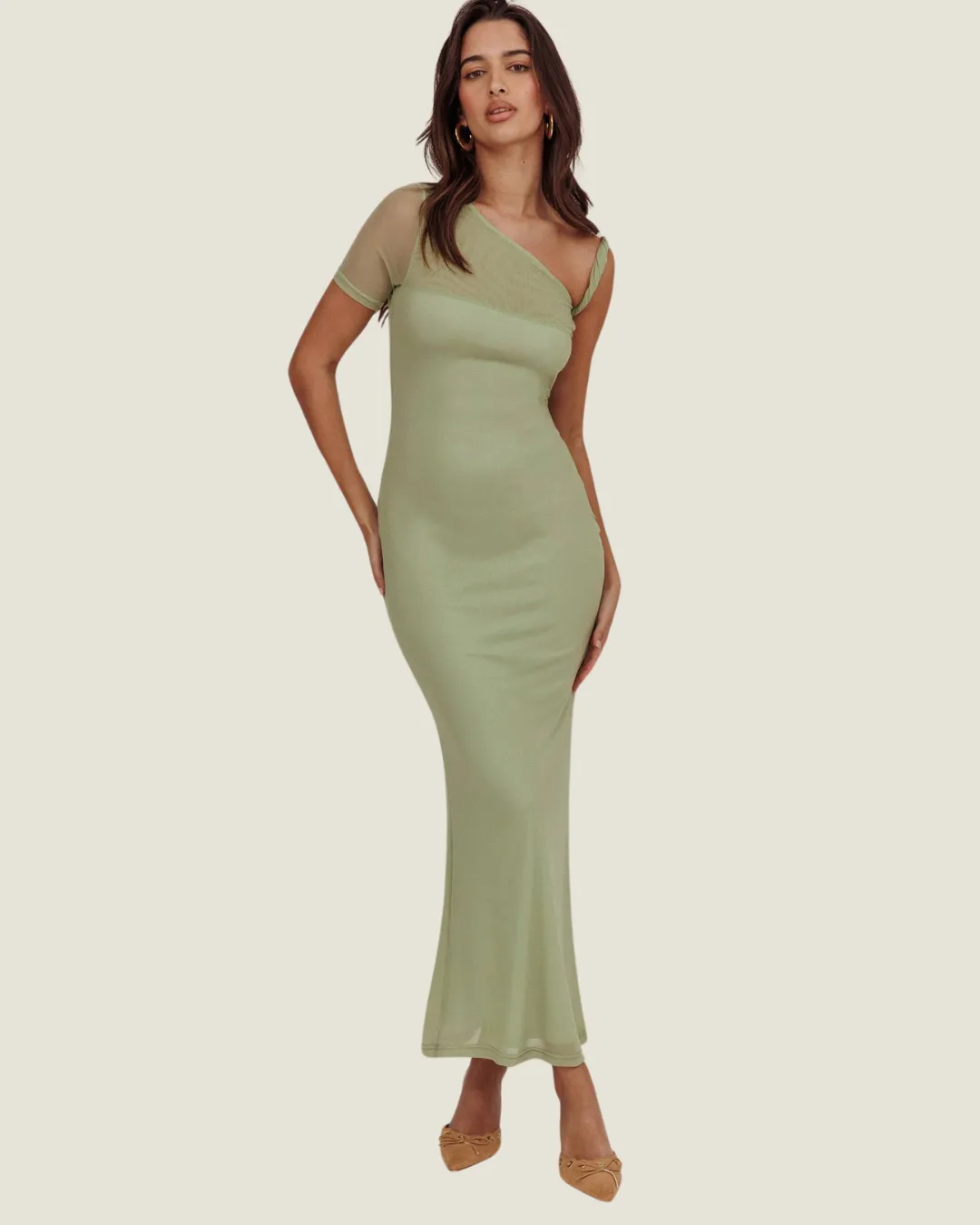 Pistachio Asymmetrical Maxi Dress