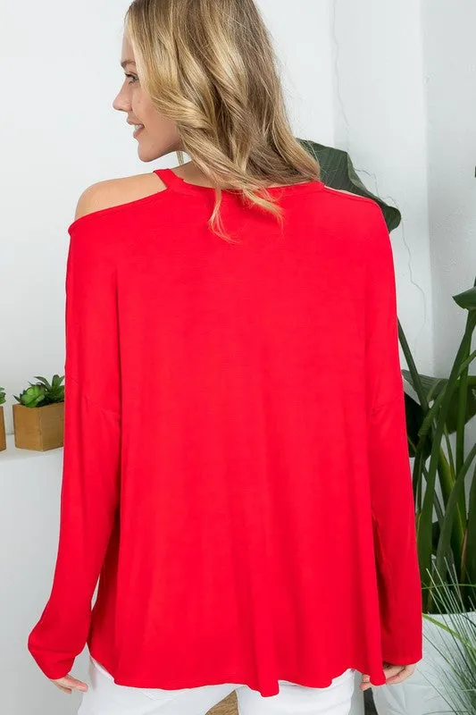 Plus Size Red Cut Out Loose Fit Top