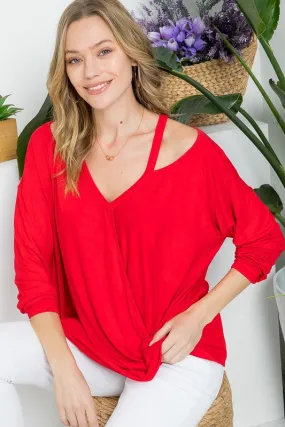 Plus Size Red Cut Out Loose Fit Top