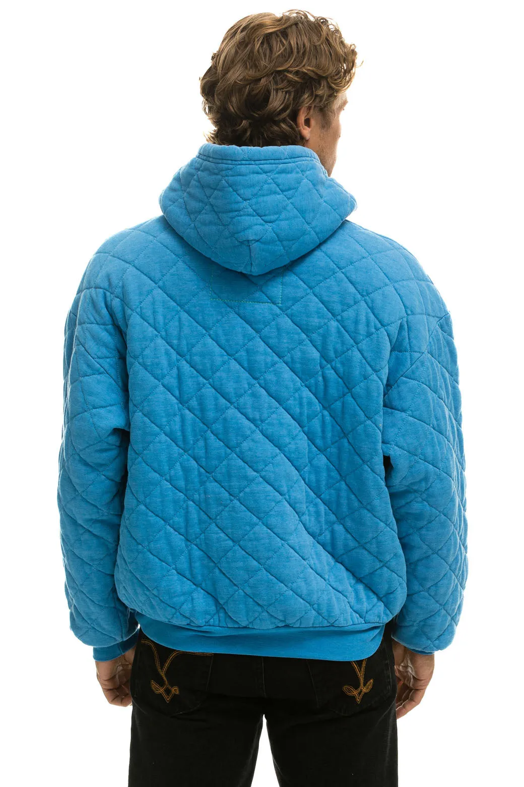 QUILTED RELAXED PULLOVER HOODIE - OCEAN