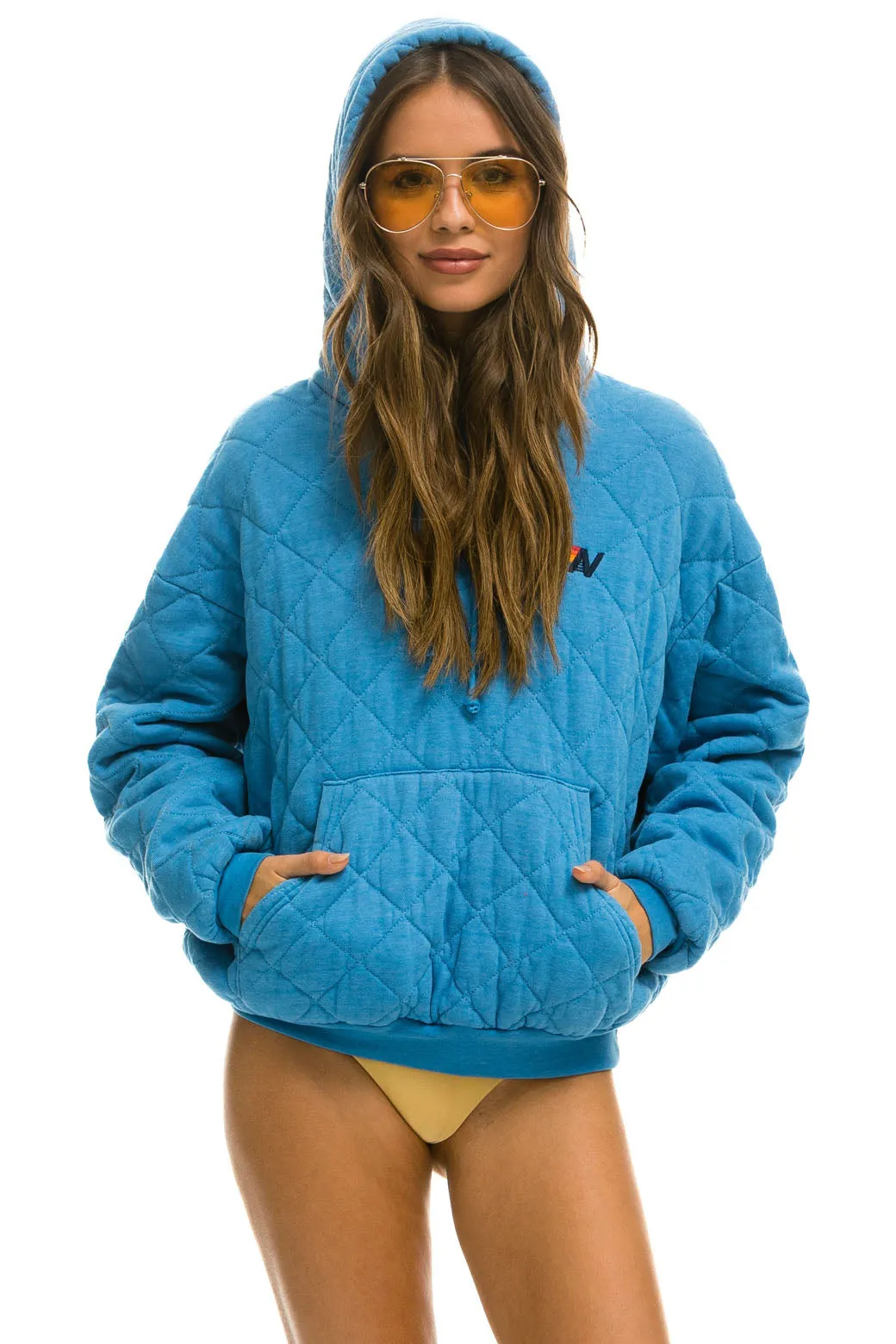 QUILTED RELAXED PULLOVER HOODIE - OCEAN