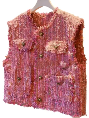 Red tweed crop top vest