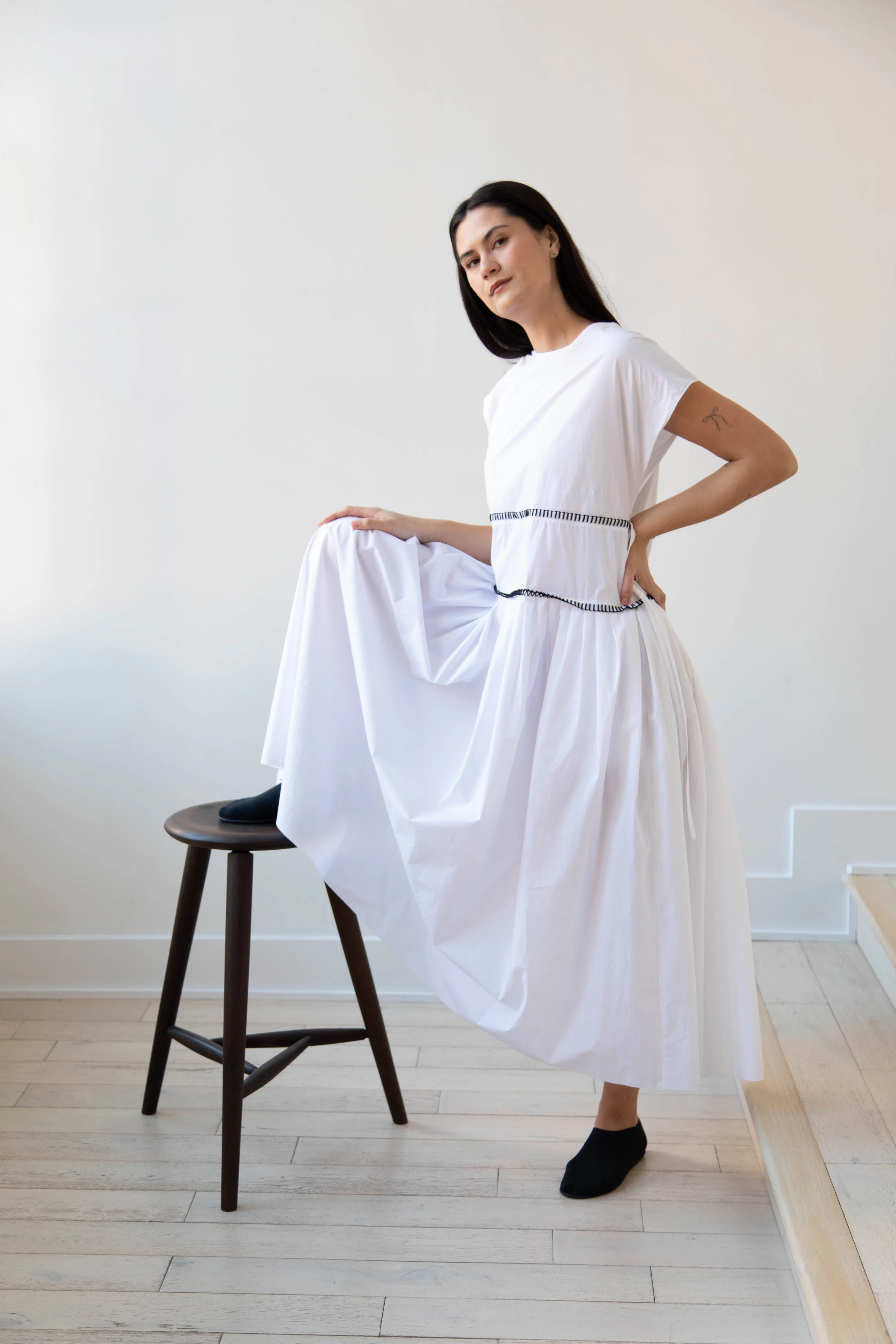 Sara Lanzi | Gathered Dress in White & Black