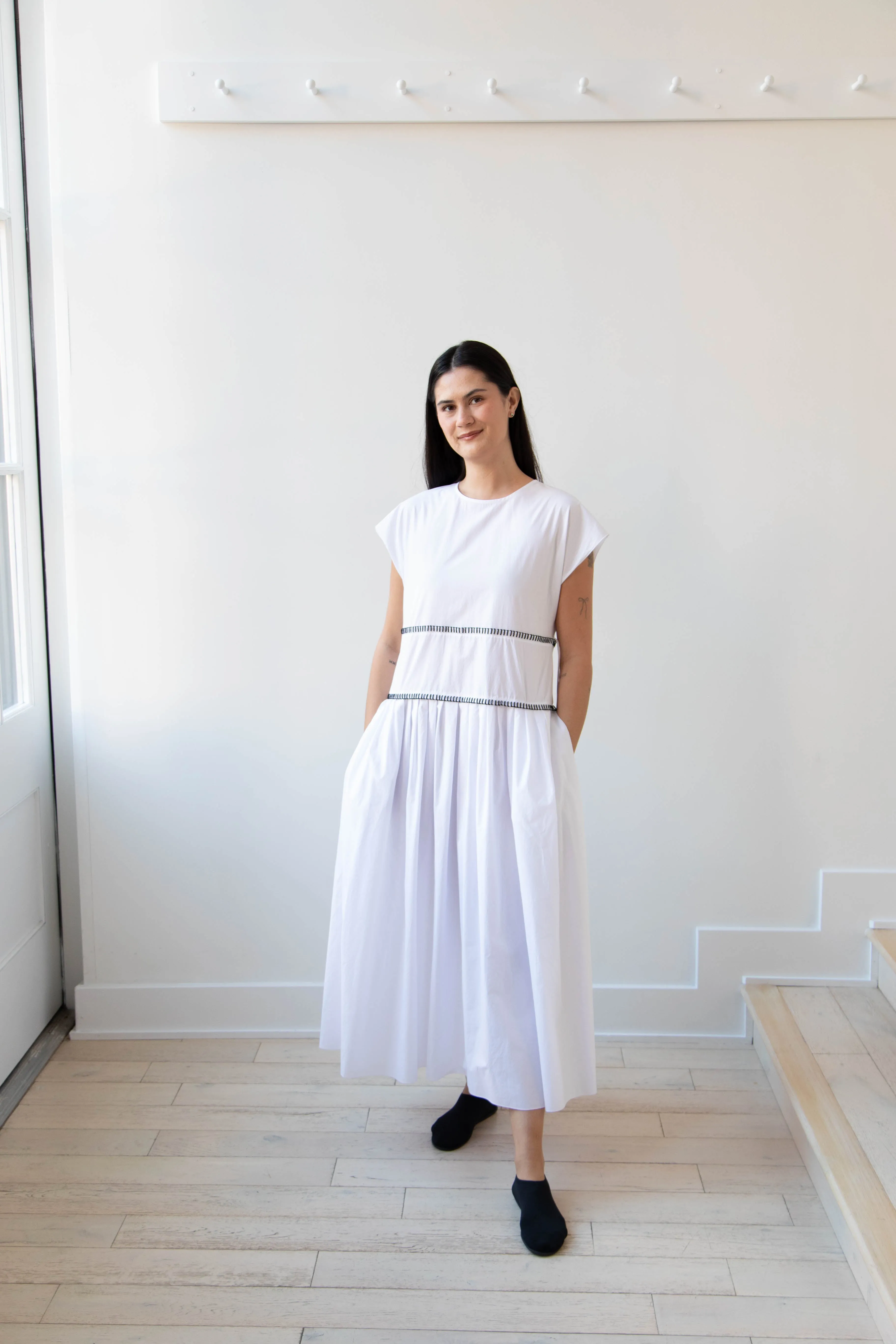 Sara Lanzi | Gathered Dress in White & Black