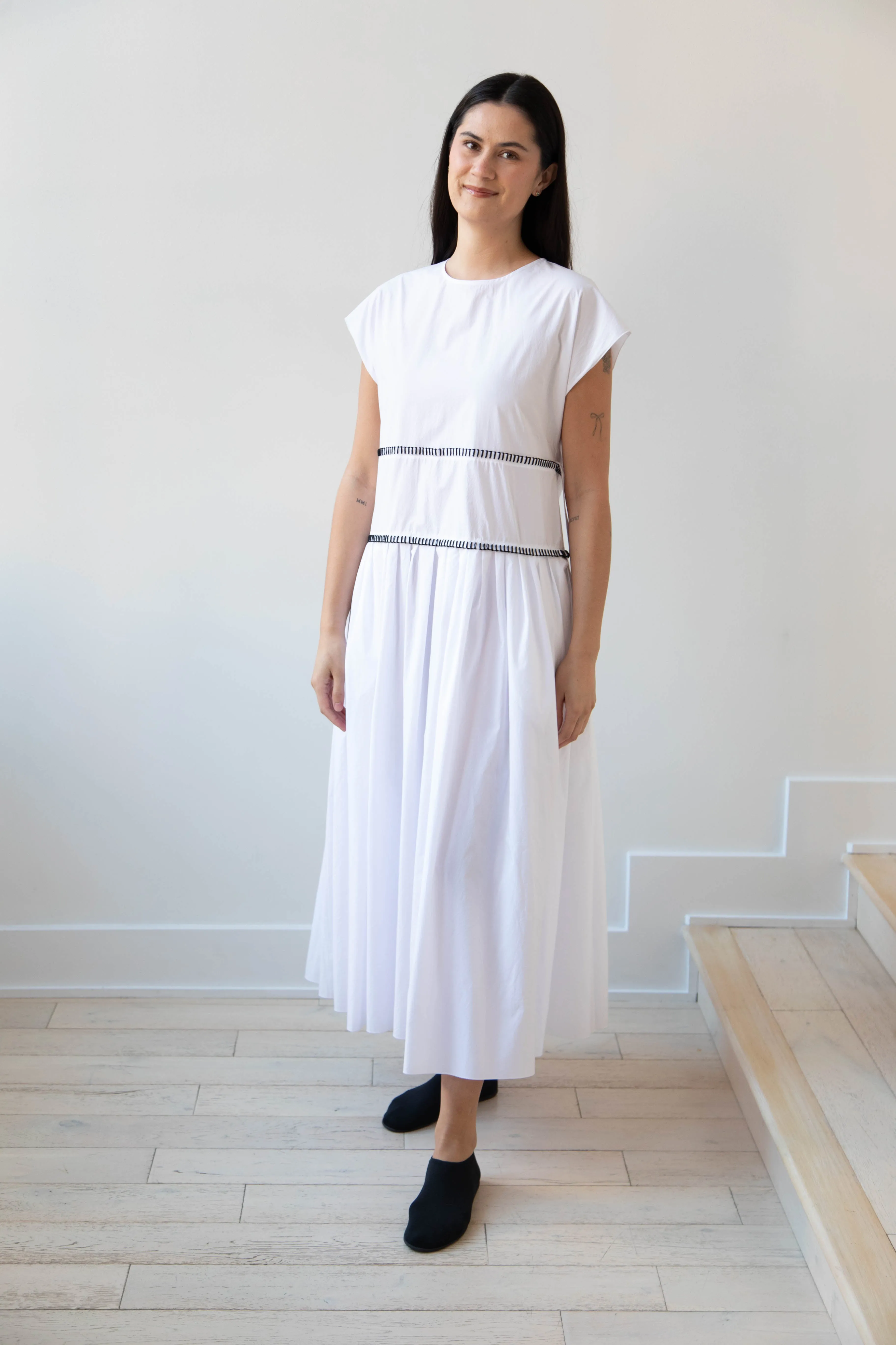 Sara Lanzi | Gathered Dress in White & Black