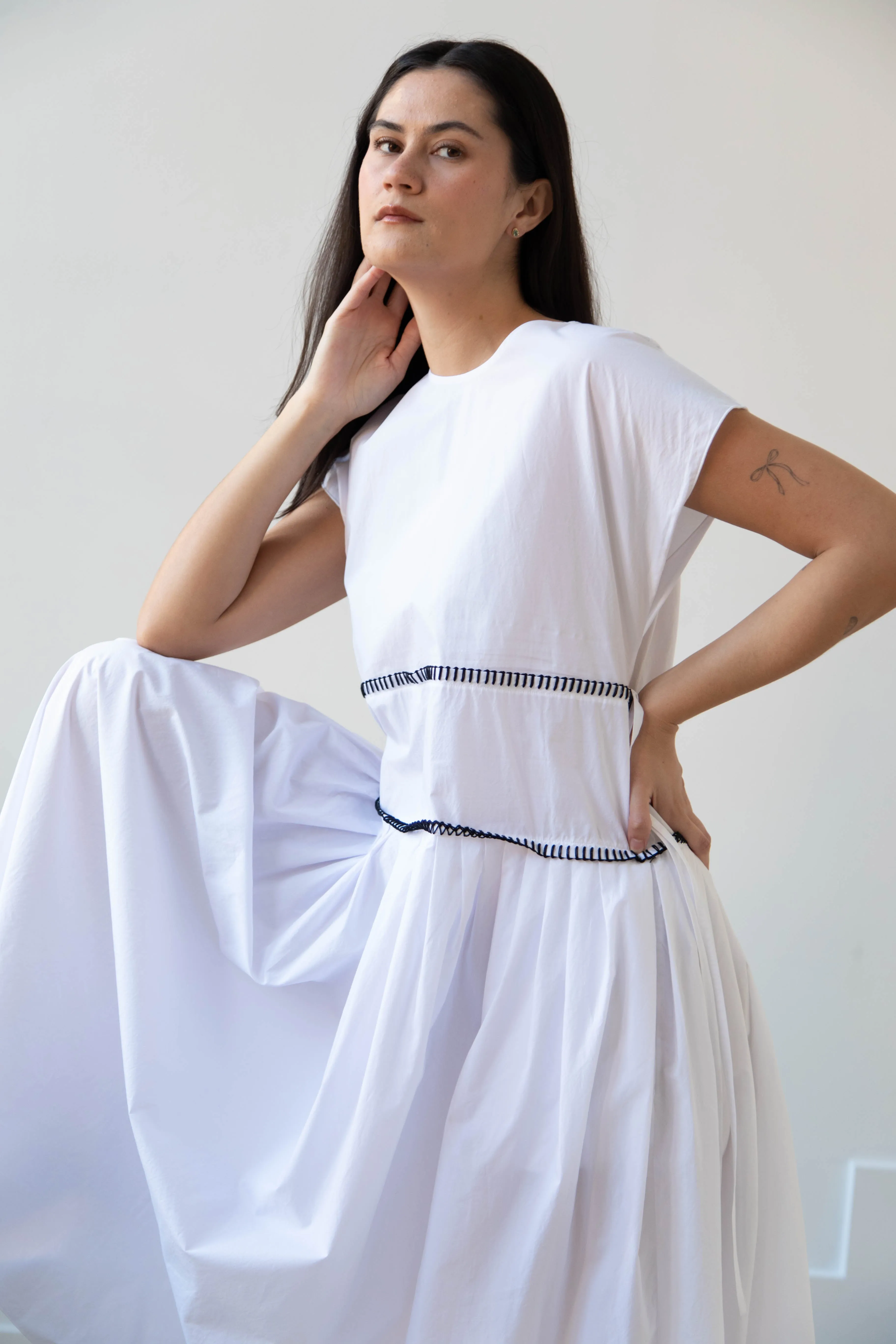 Sara Lanzi | Gathered Dress in White & Black