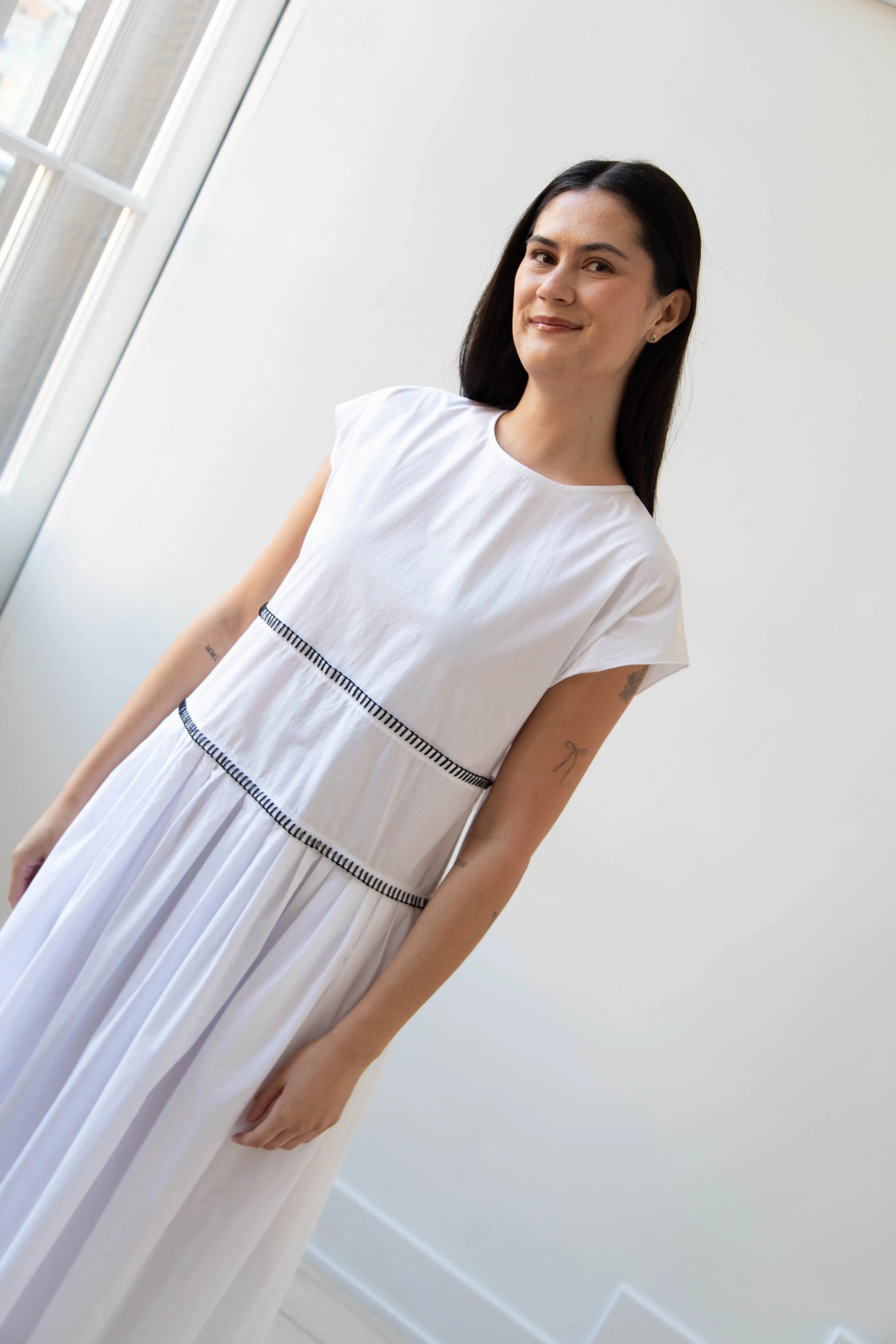 Sara Lanzi | Gathered Dress in White & Black