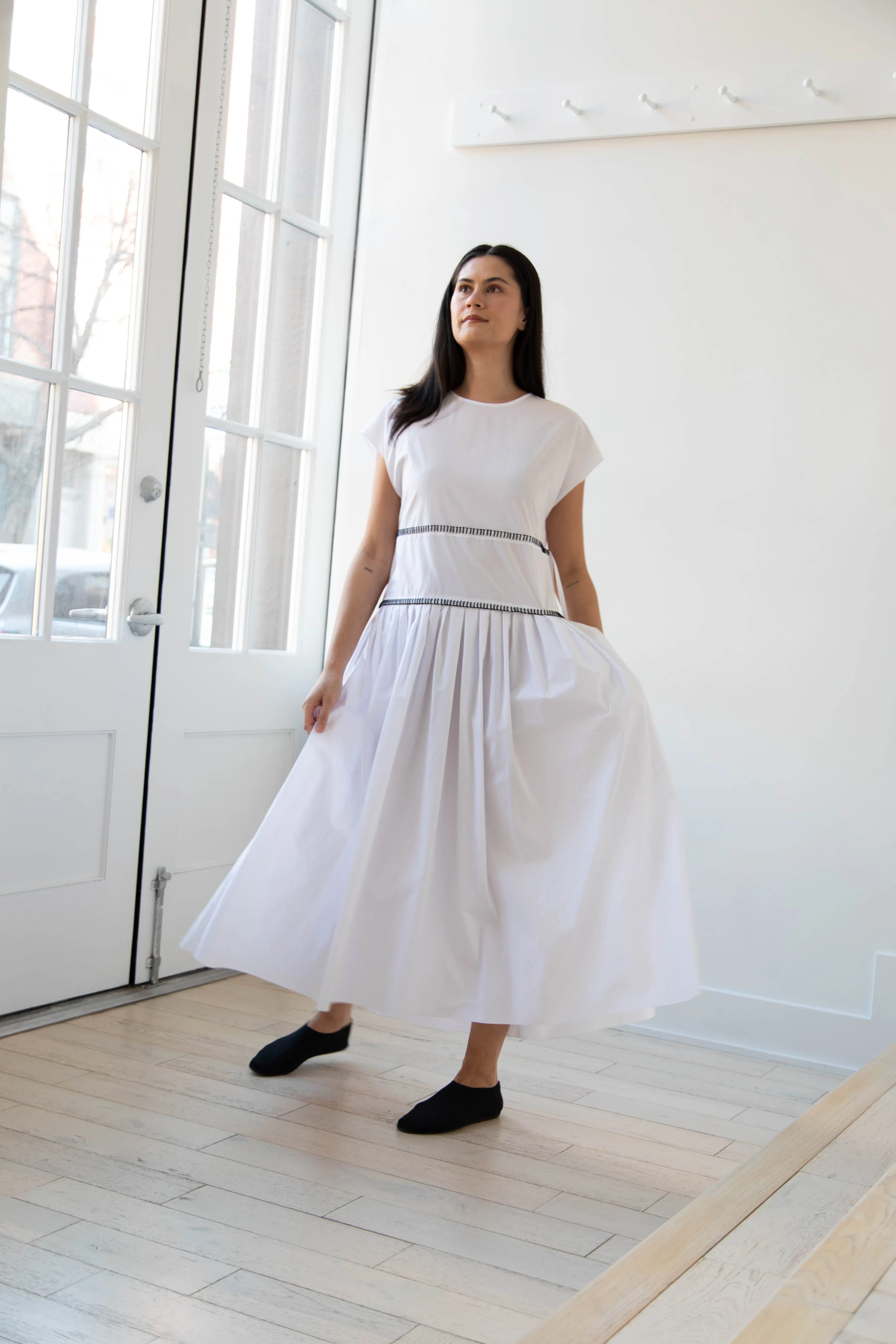 Sara Lanzi | Gathered Dress in White & Black