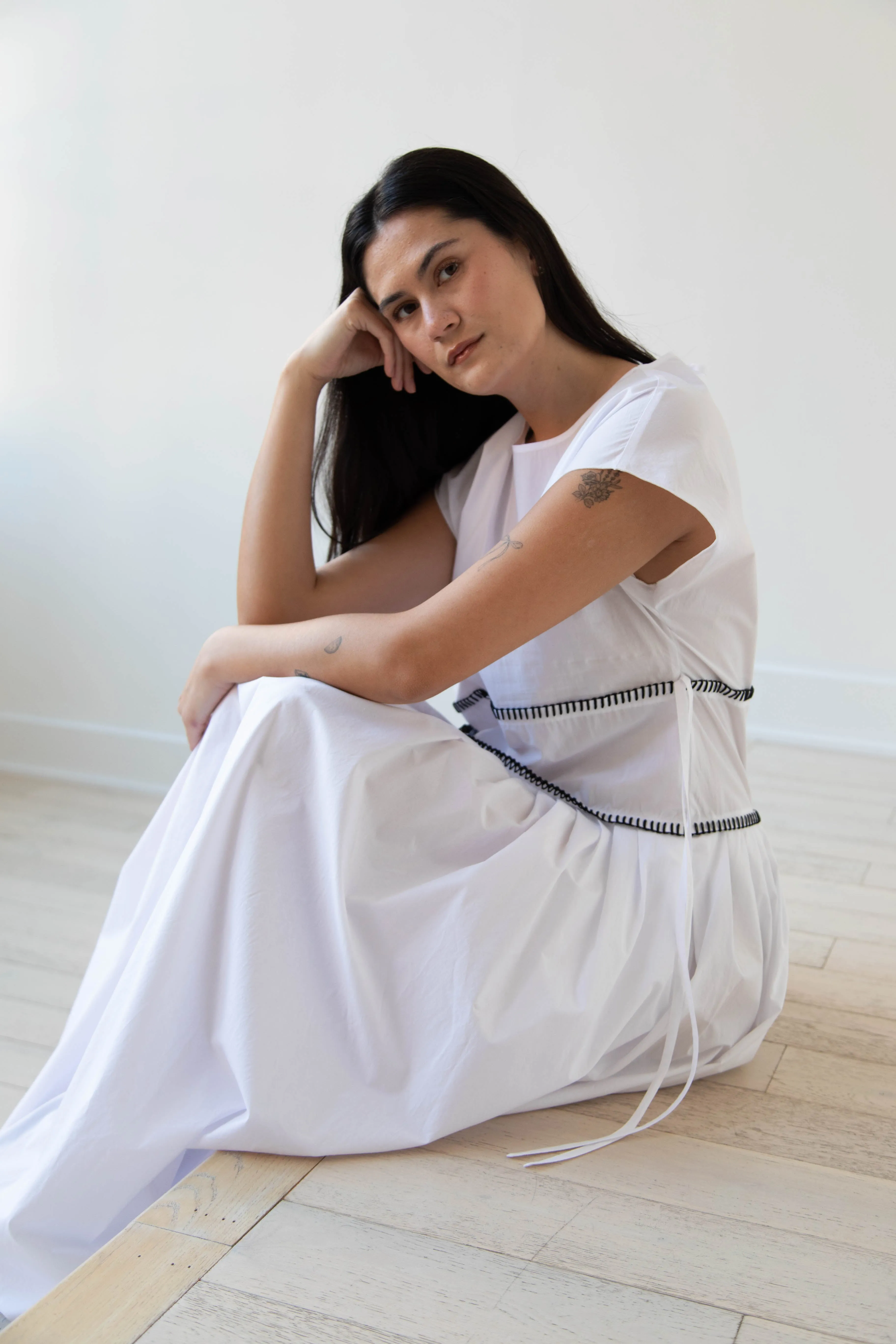 Sara Lanzi | Gathered Dress in White & Black