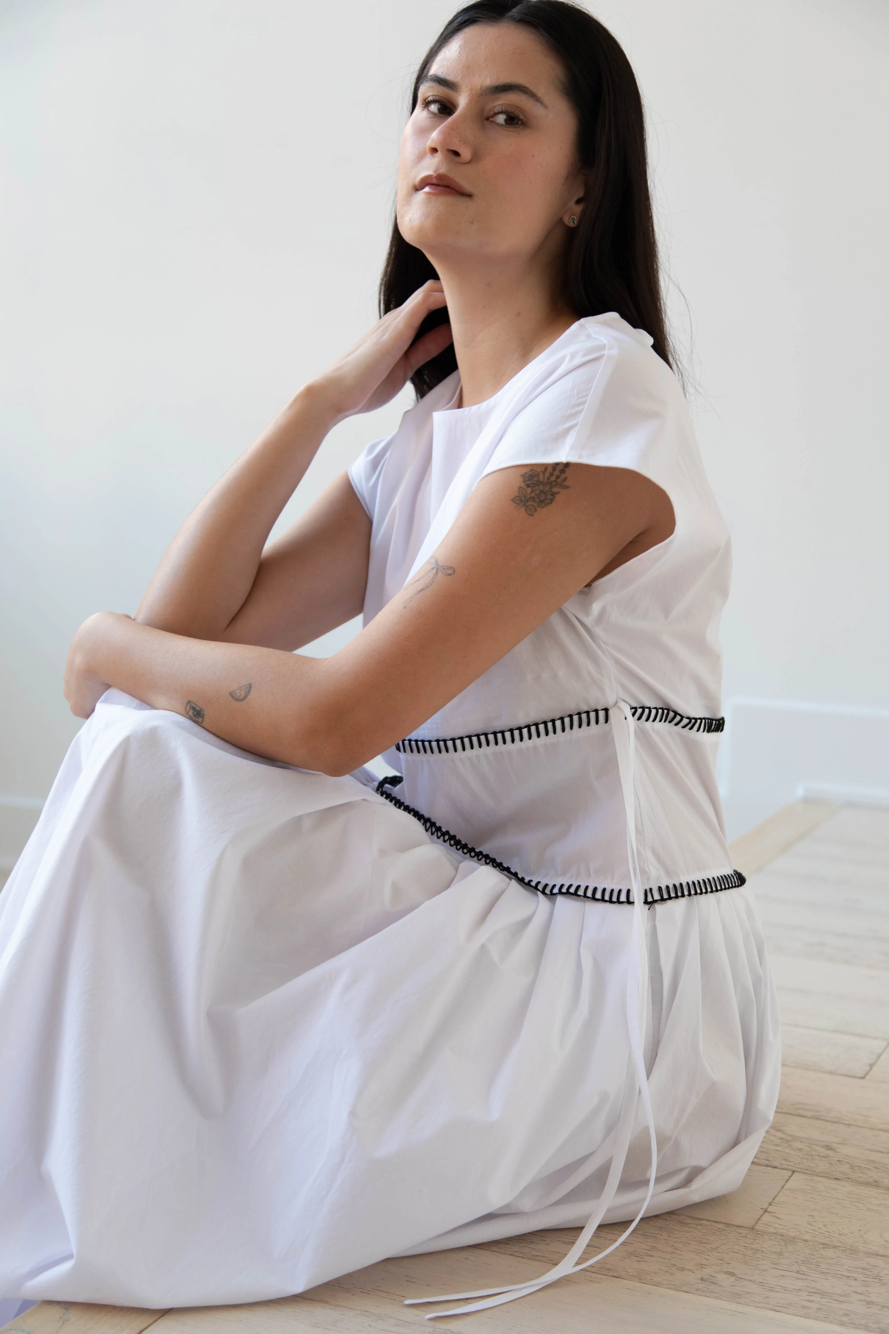 Sara Lanzi | Gathered Dress in White & Black