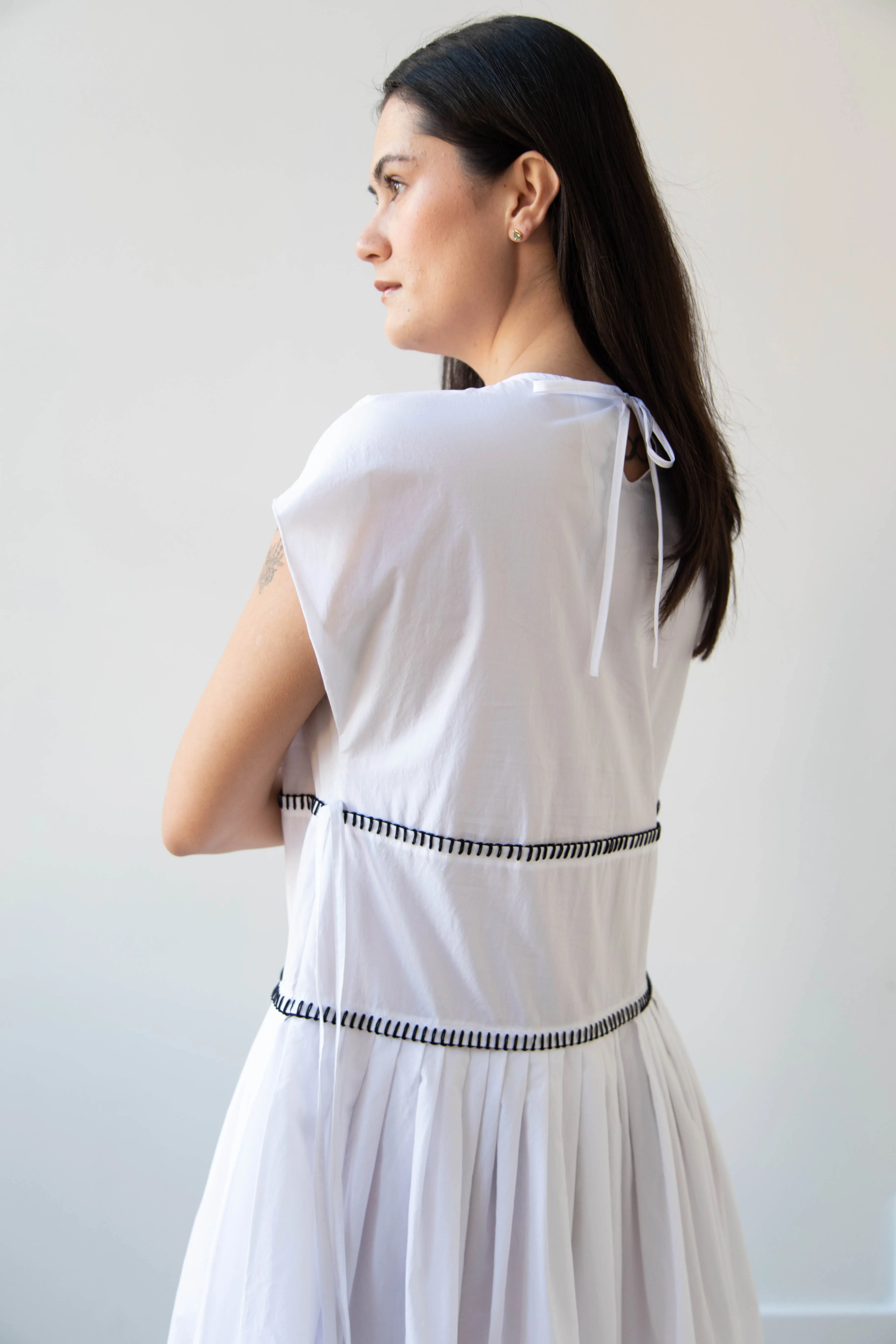 Sara Lanzi | Gathered Dress in White & Black