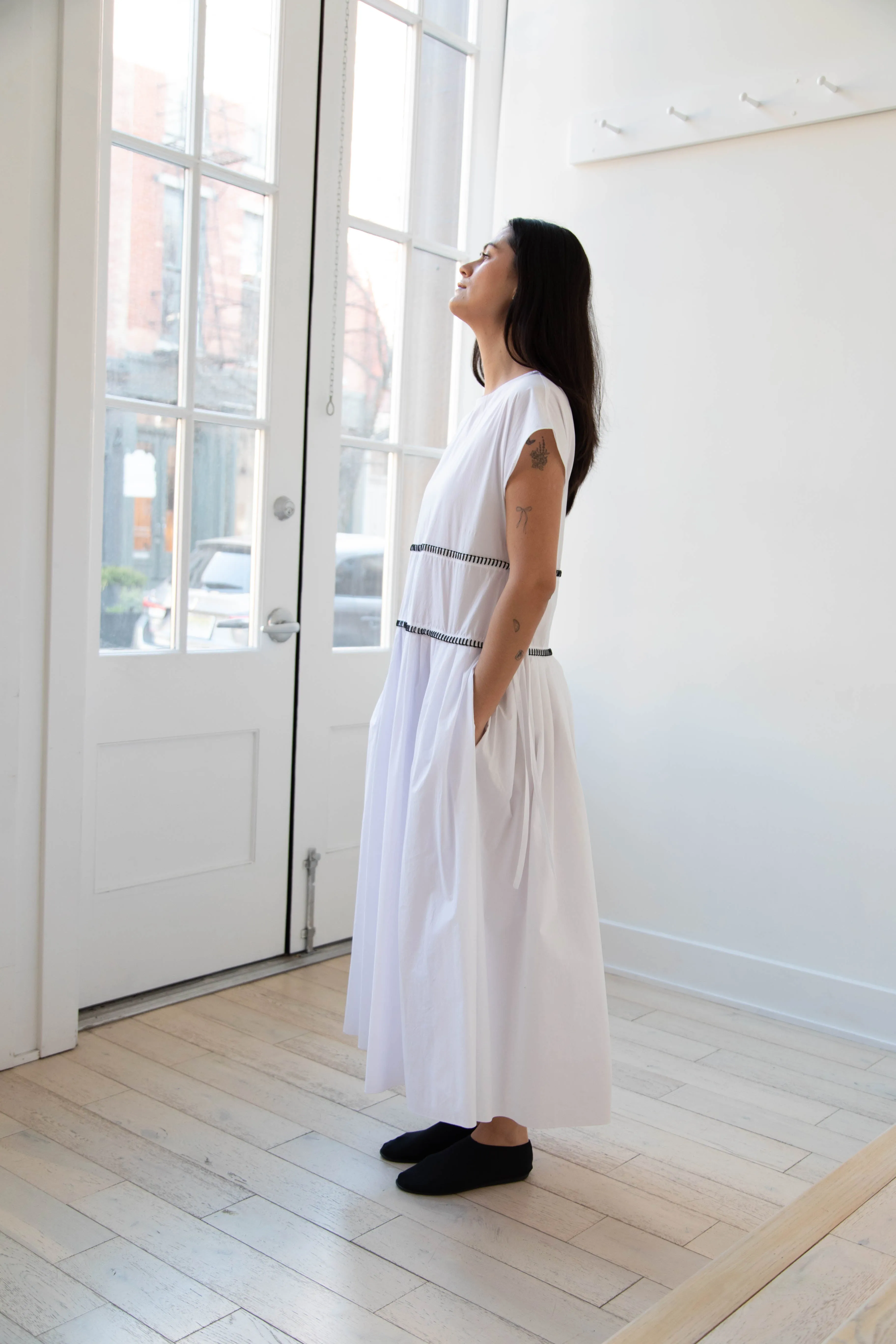 Sara Lanzi | Gathered Dress in White & Black