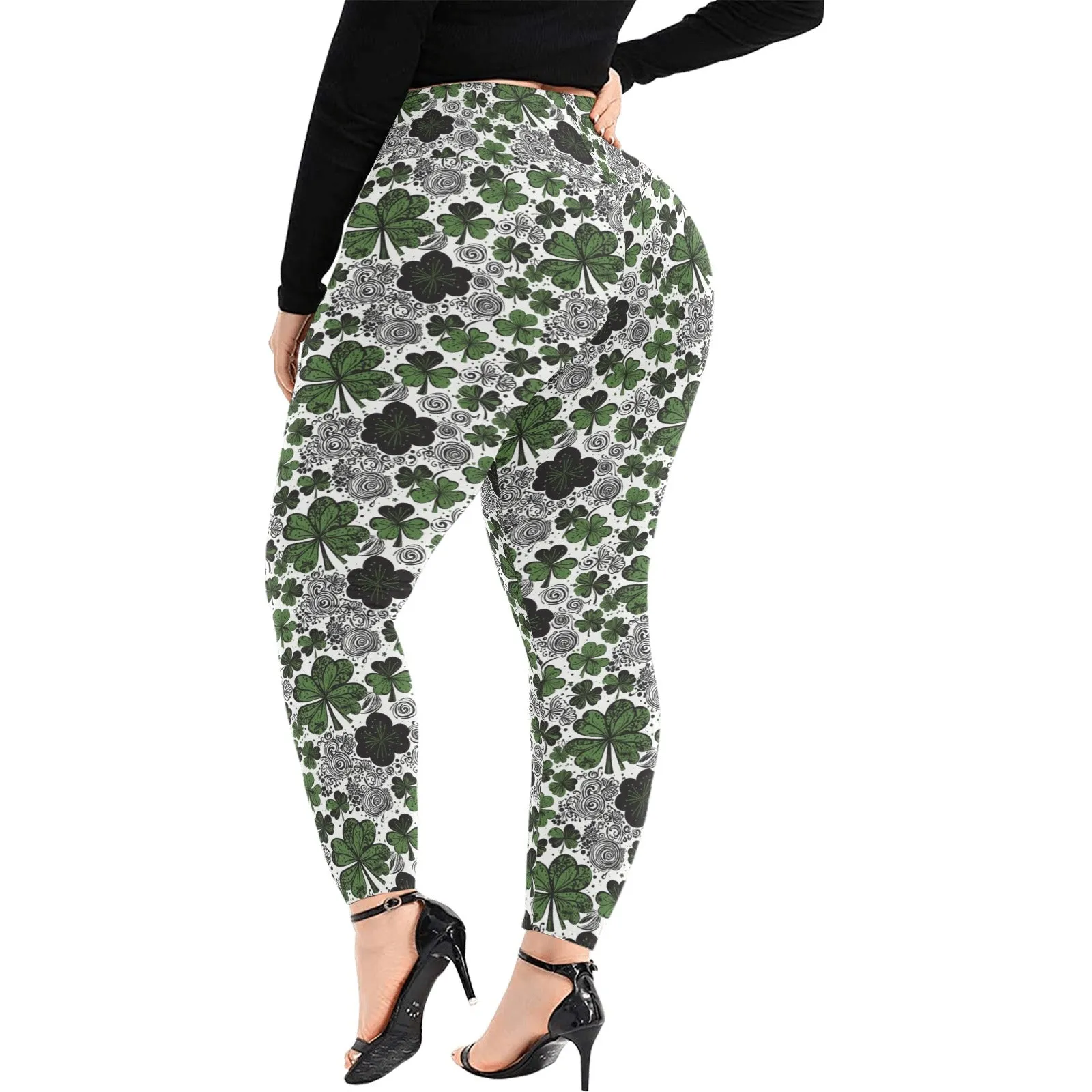 Scribbled Clovers Women's Plus Size High Waited Leggings Women's High Waist Leggings(Plus Size)(ModelL45)