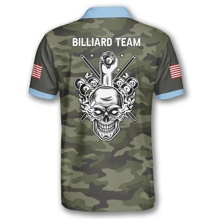 Skull Camo Custom Billiard Shirts for Men, Men's Billiard Polo Shirts, Custom Billiard ball for Team