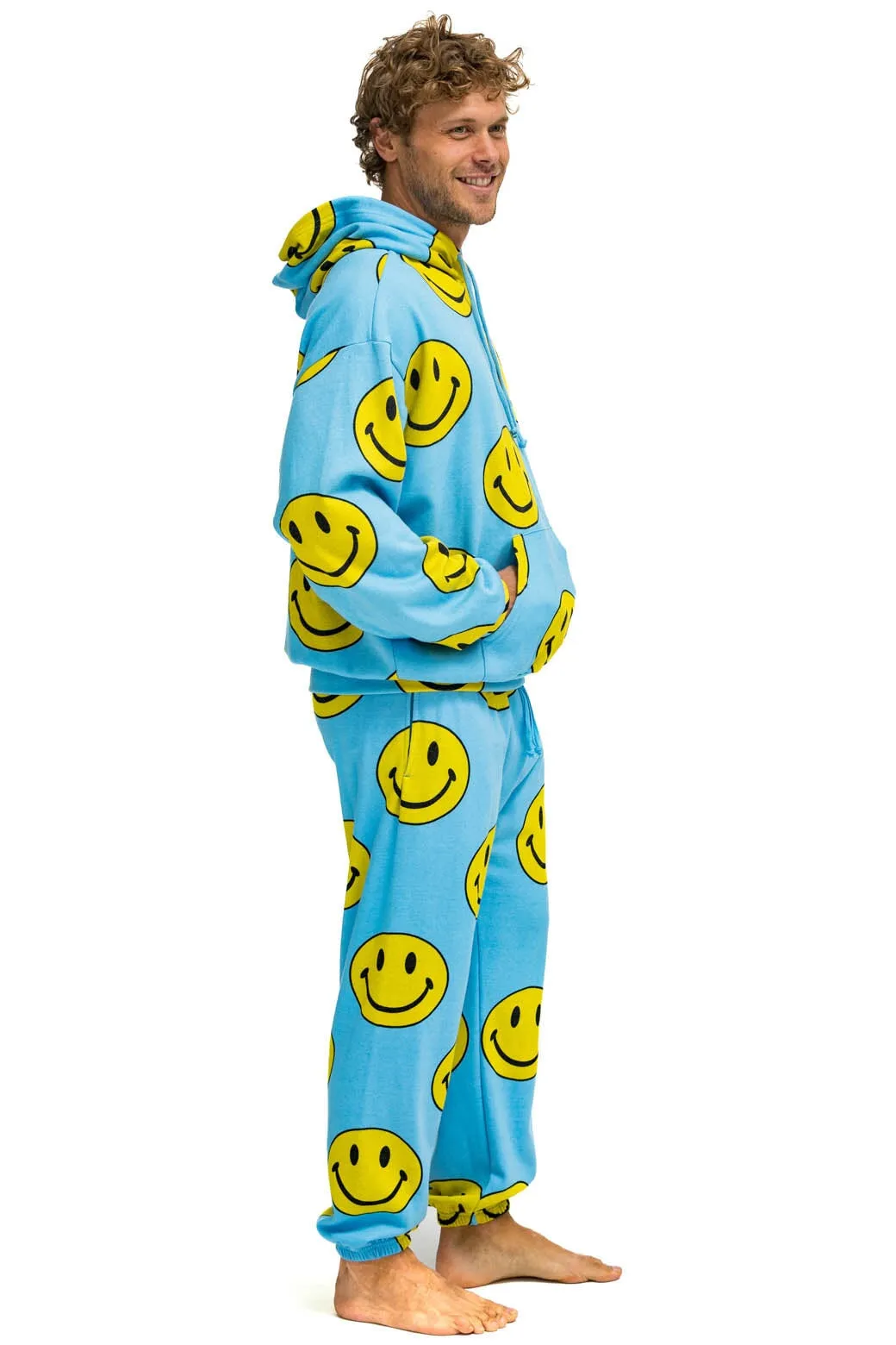 SMILEY REPEAT RELAXED PULLOVER HOODIE - SKY