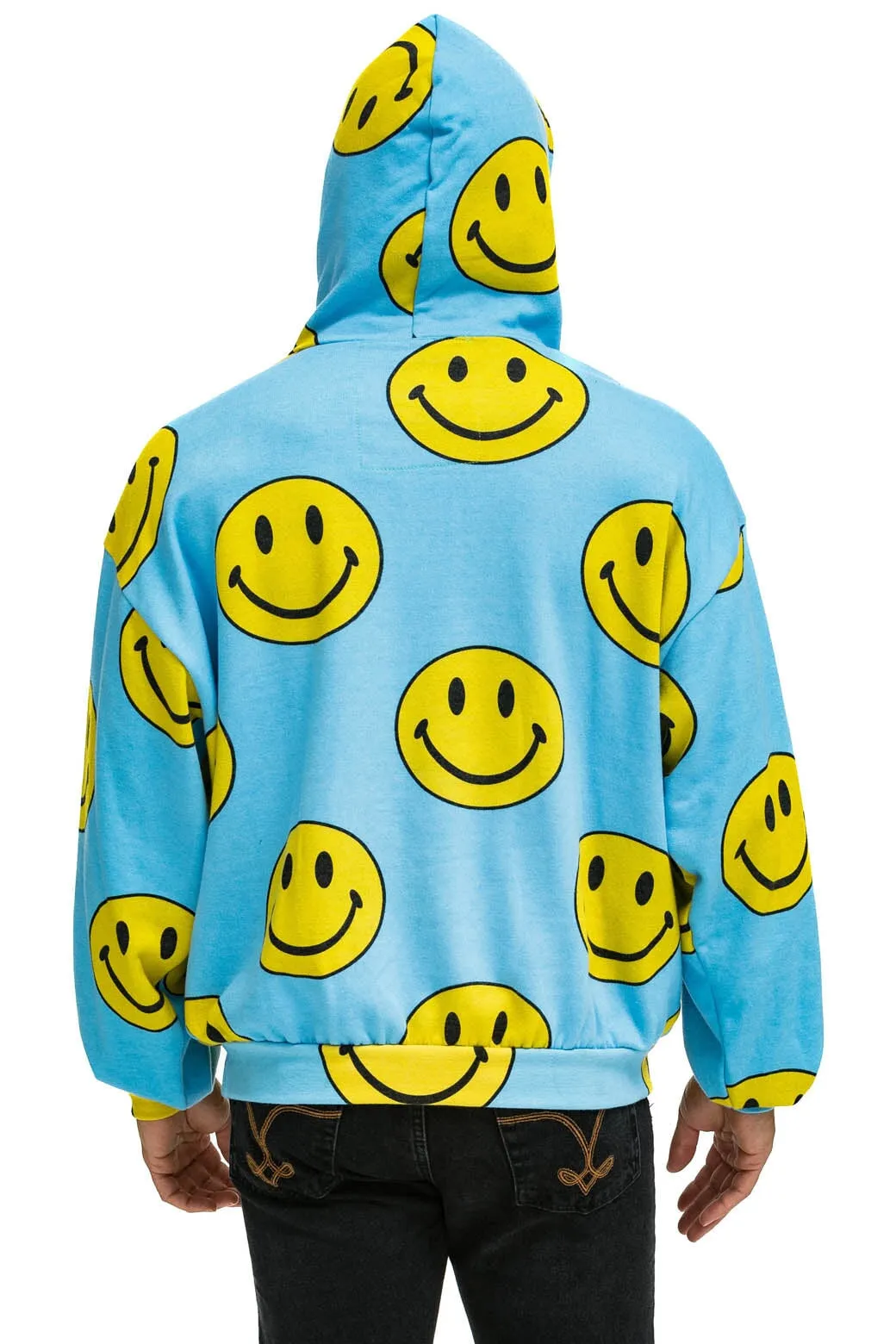 SMILEY REPEAT RELAXED PULLOVER HOODIE - SKY