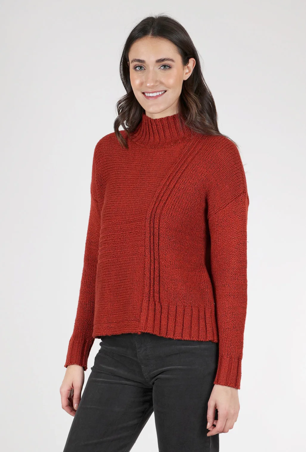 Snow Bunny Funnel Sweater, Brick