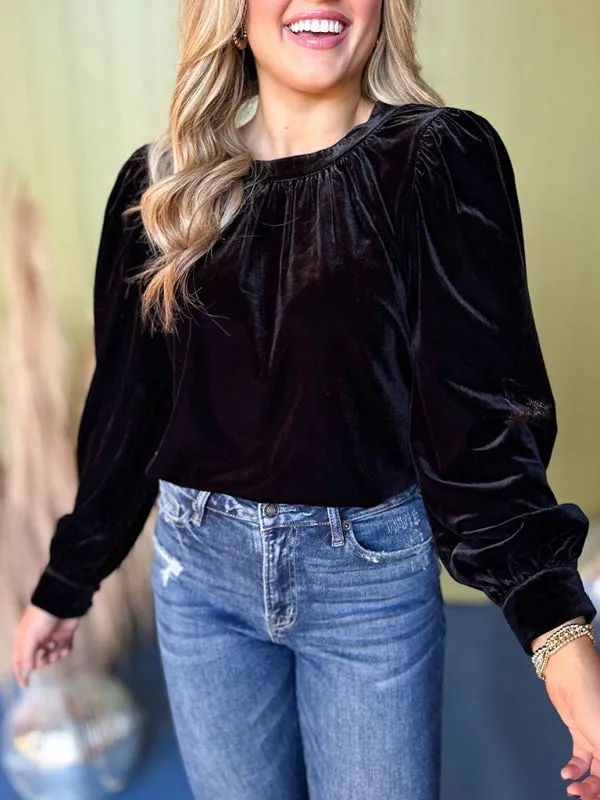 Trendy Velvet Blouse with Bishop Sleeves