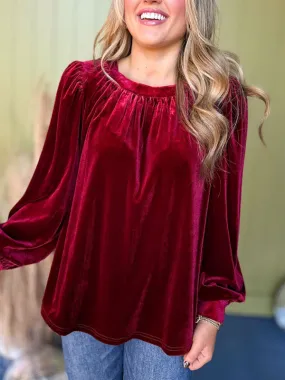 Trendy Velvet Blouse with Bishop Sleeves