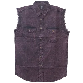 VB733 - Mens Cutoffs Burgundy Acid Wash Shirt