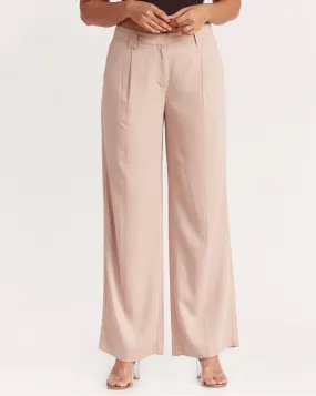 Wide Leg Drapey Pleated Pants - Rose Pink