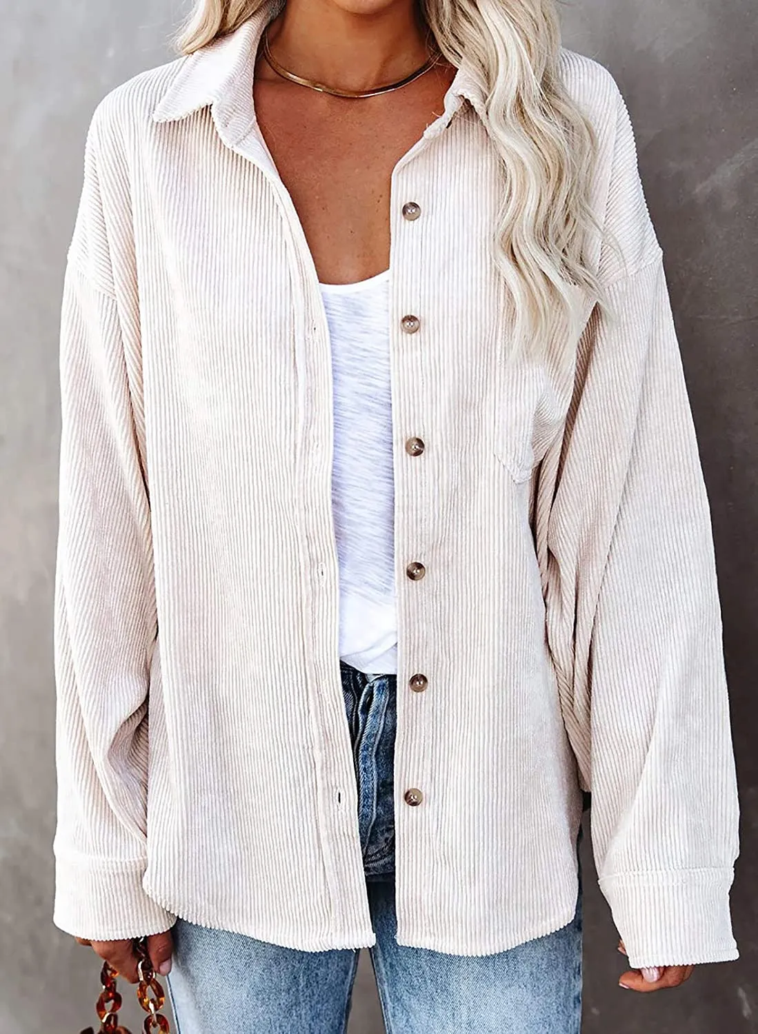 Women Corduroy Long Sleeve Button Down Blouses