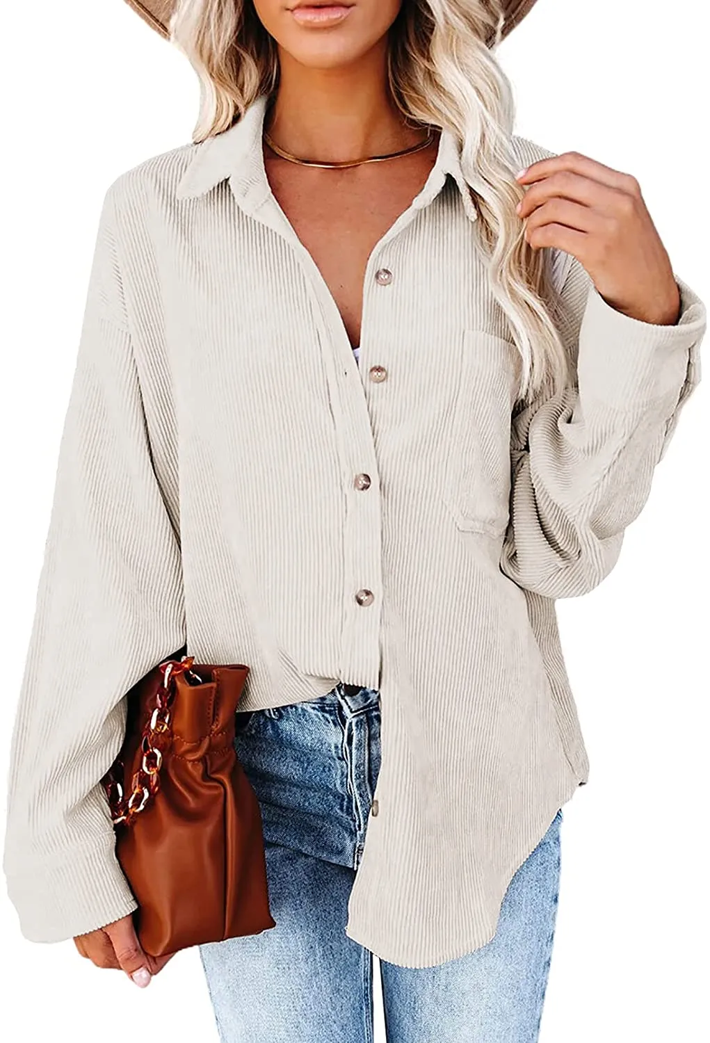 Women Corduroy Long Sleeve Button Down Blouses