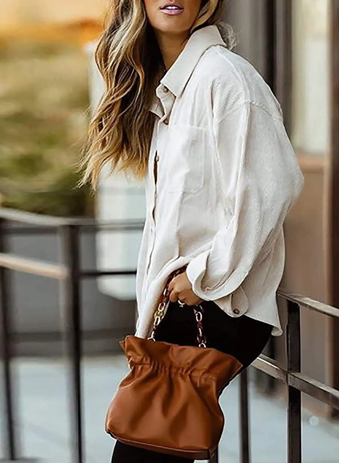 Women Corduroy Long Sleeve Button Down Blouses