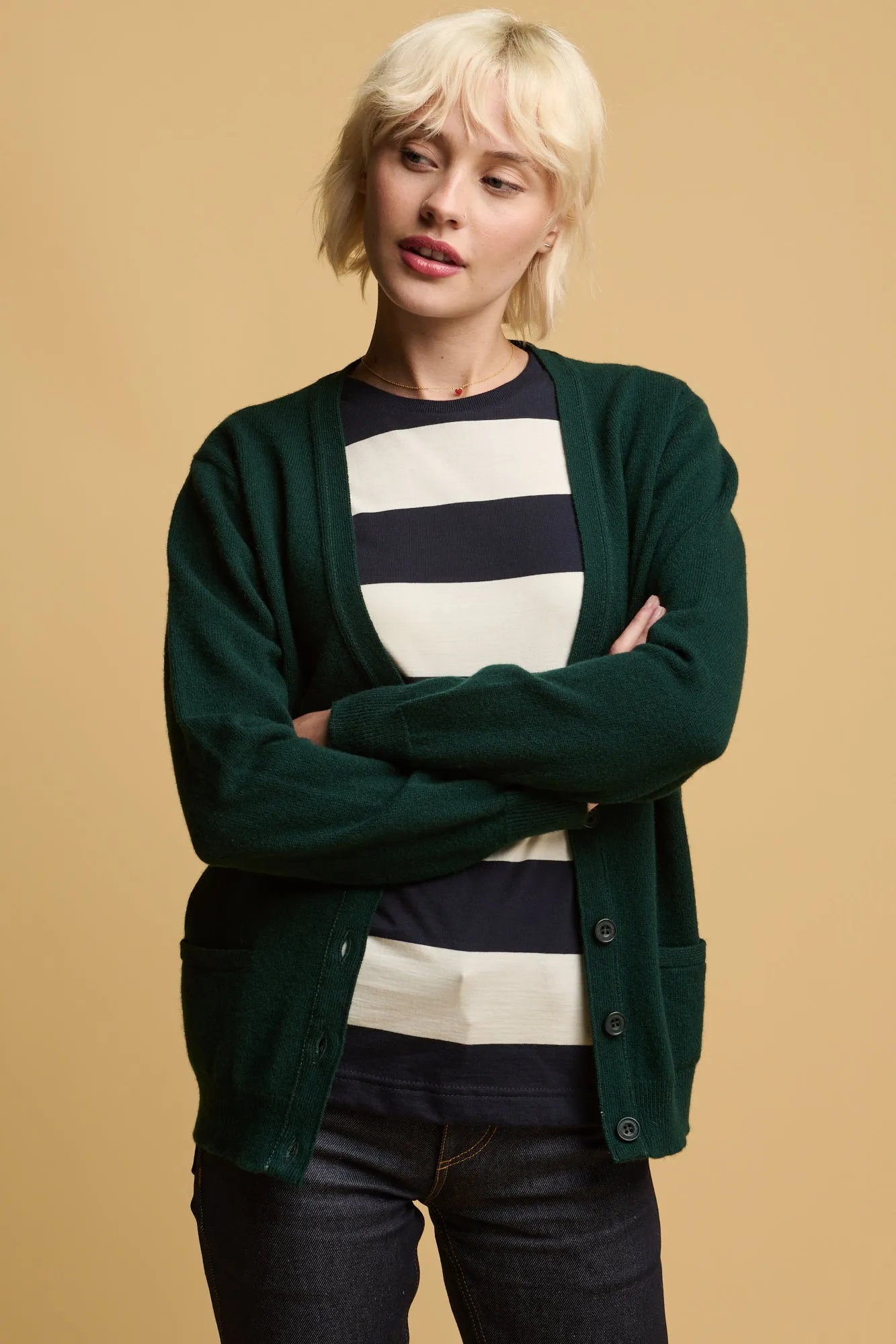 Women's Lambswool Cardigan - Bottle Green