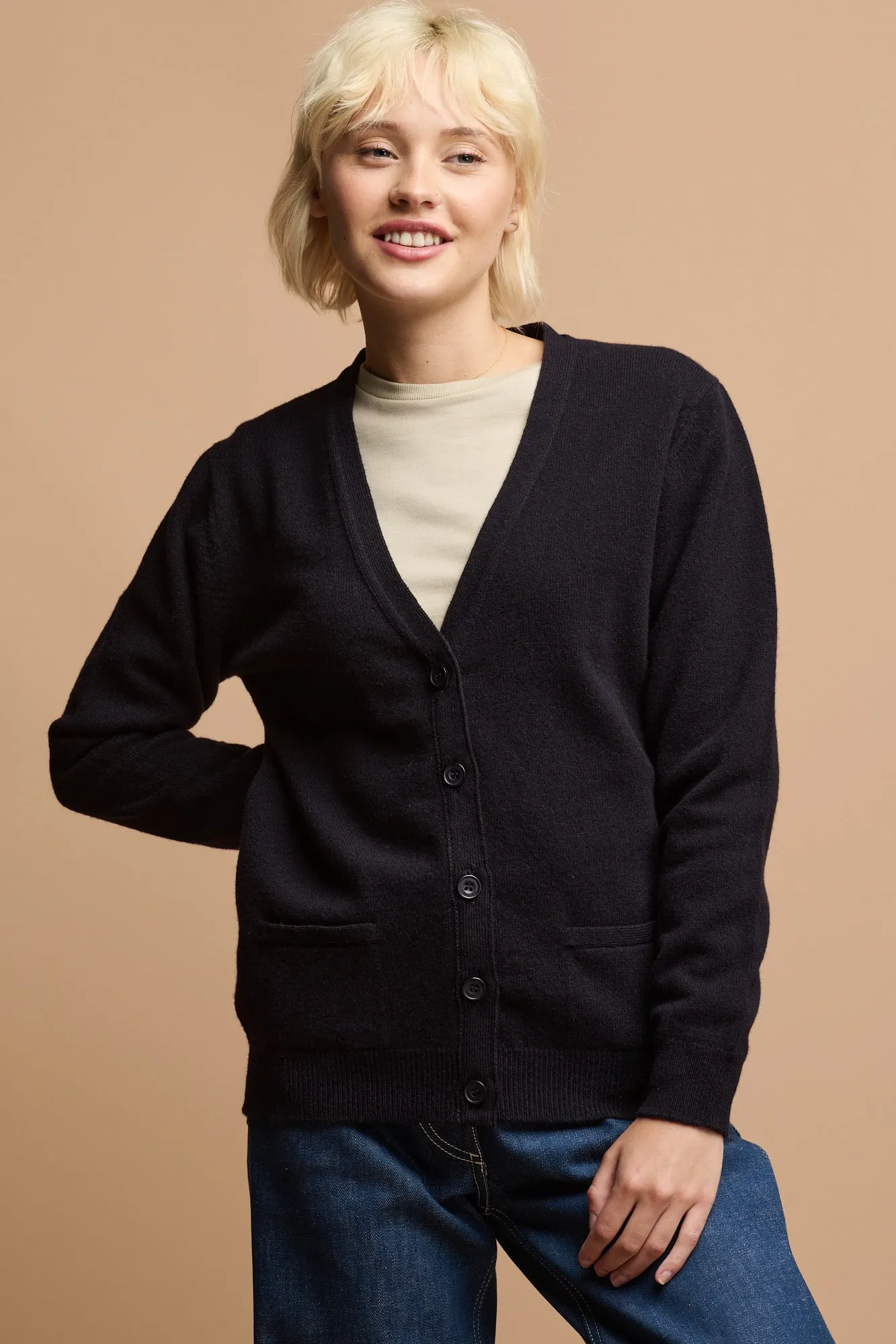 Women's Lambswool Cardigan - Navy